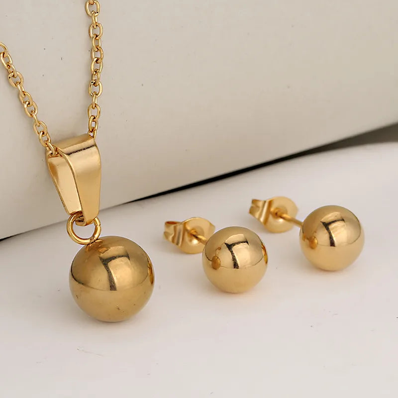 Truetarnish Round Droplet 18K Gold Plated Necklace Studs Set