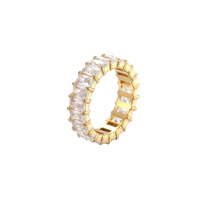 Fashion Round 304 Stainless Steel Zircon White Gold Plated Gold Plated Plating Rings Size 9