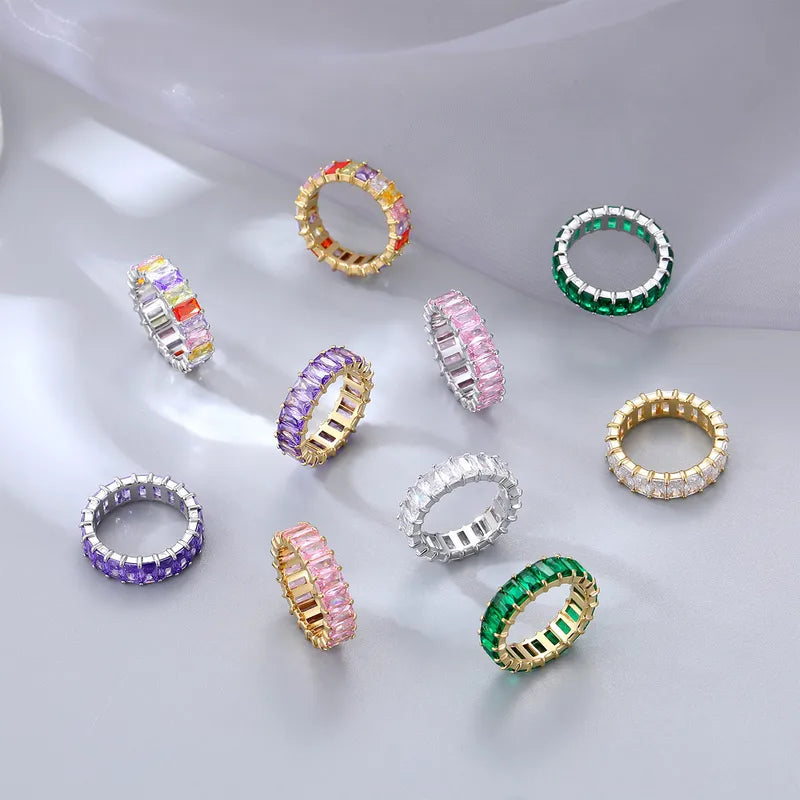 Fashion Round 304 Stainless Steel Zircon White Gold Plated Gold Plated Plating Rings Size 9
