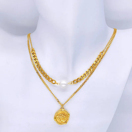 Truetarnish Rose Pearl double Layer Necklace
