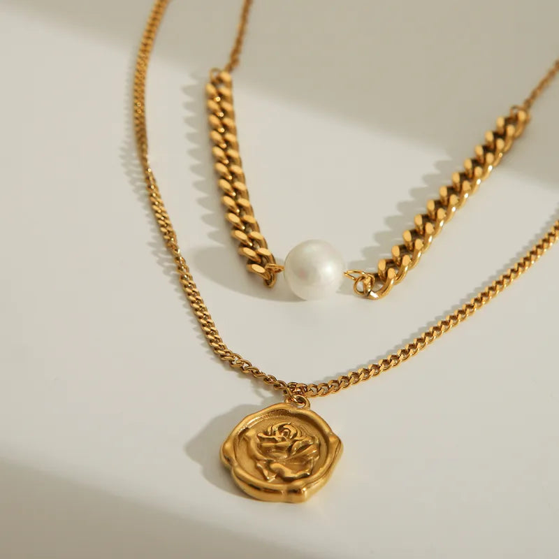 Truetarnish Rose Pearl double Layer Necklace