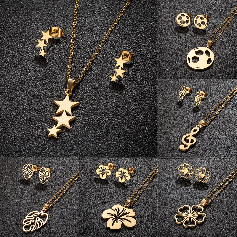 Commute Star Flower Notes 201 Stainless Steel 18K Gold Plated Stainless Steel  Sets