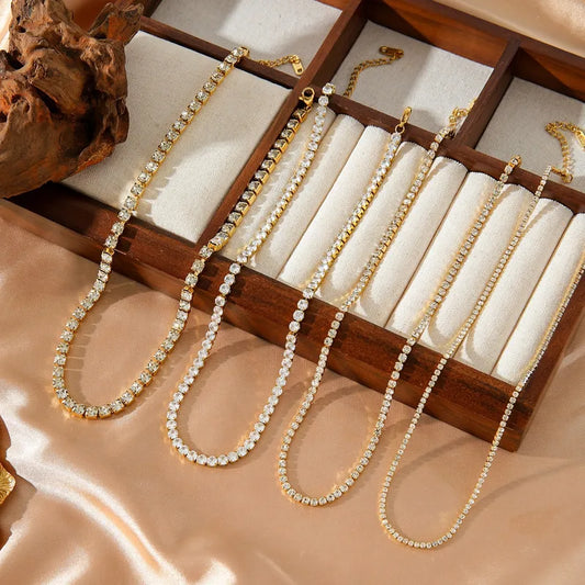 Tennis Necklace 304 Stainless Steel 18K Gold Plated Medium