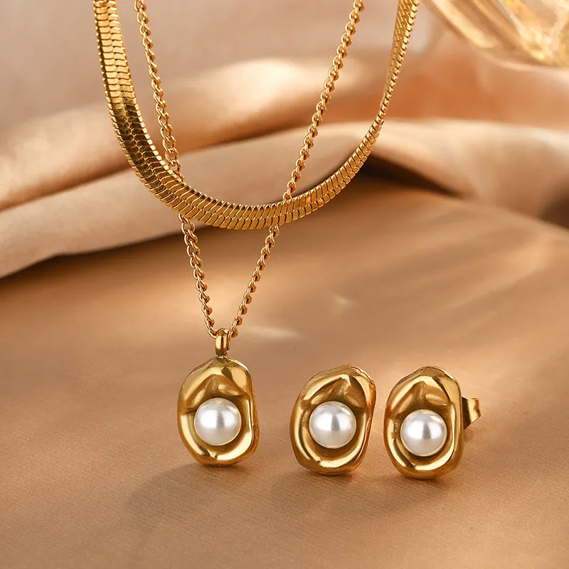 Freshwater Pearl Necklace set 18k gold plated