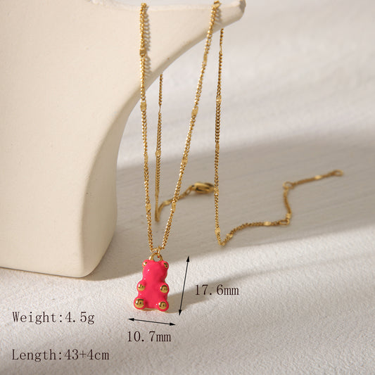 Pink Teddy bear Gold Necklace - Kids