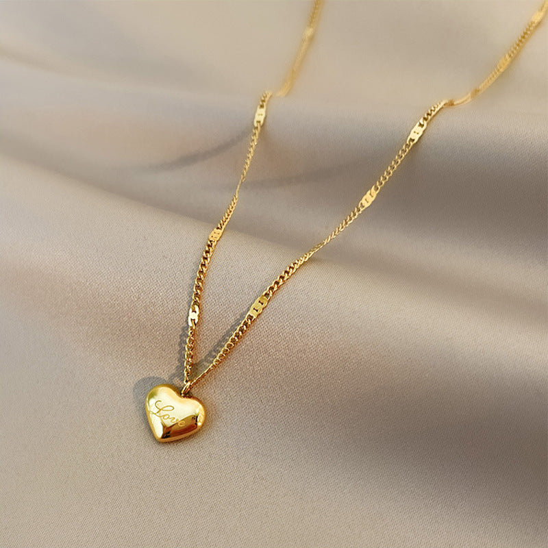 Fashion simple heart shaped pendant titanium necklace