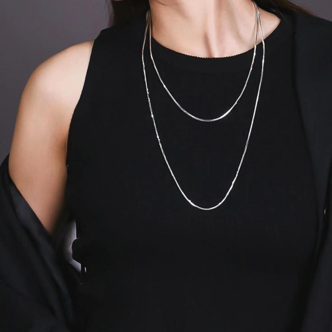 Silver Long Chest Necklace Adjustable - Stainless