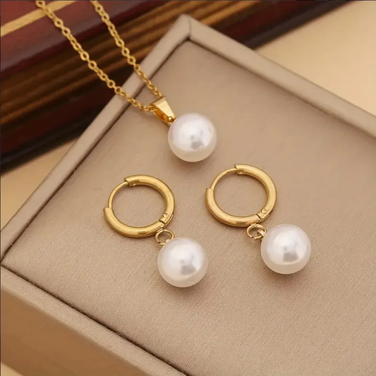 Pearl Necklace and Earrings