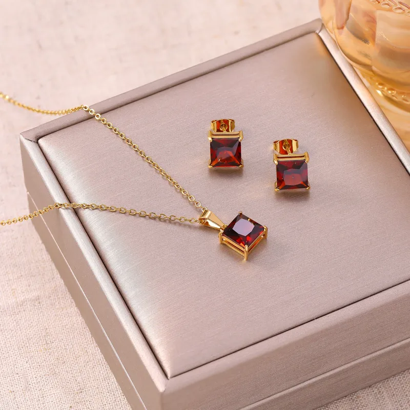 Red Lovers Necklace and Bracelet with Ring