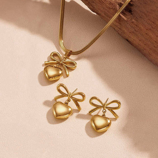 18K Gold Plated Classic Bow&heart Jewelry Set