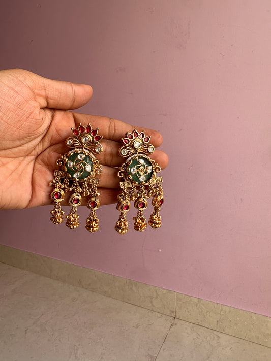 Gold plated south asian kashmiri earrings Blue and Green