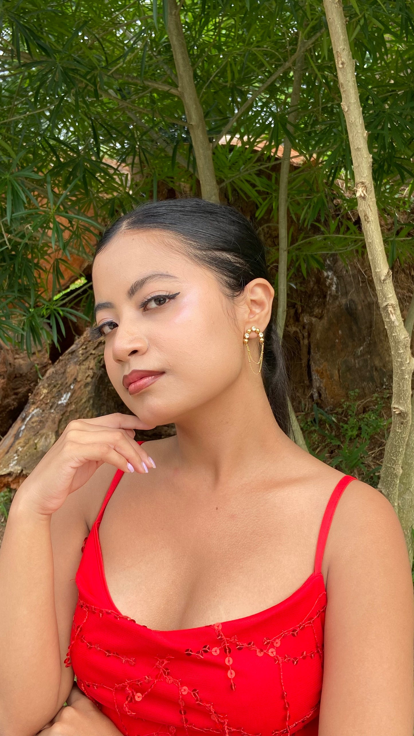 Truetarnish Vintage 18K Gold Plated Diamond Chain Earring