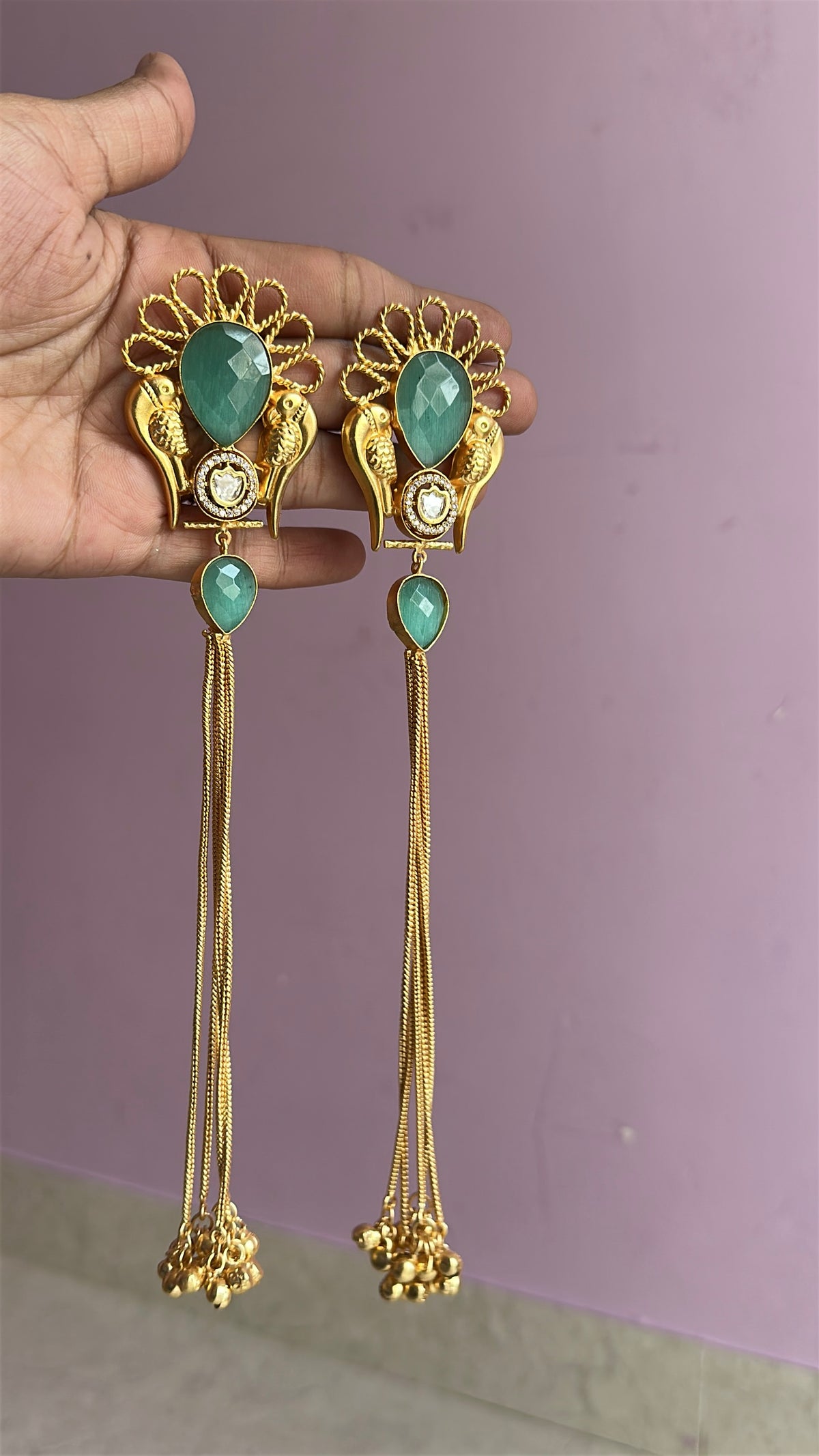Gold plated south asian kashmiri earings Green