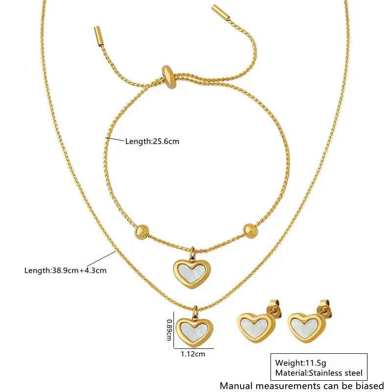 French Classic Heart Shape 18K Gold Plated Earrings Necklace Bracelet Jewelry Set