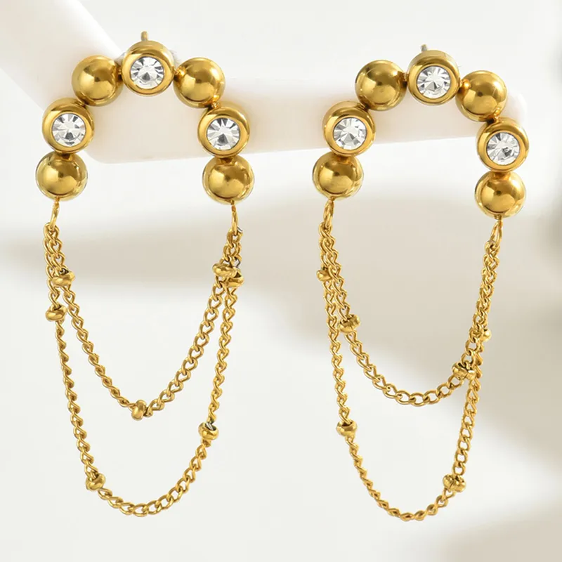 Truetarnish Vintage 18K Gold Plated Diamond Chain Earring