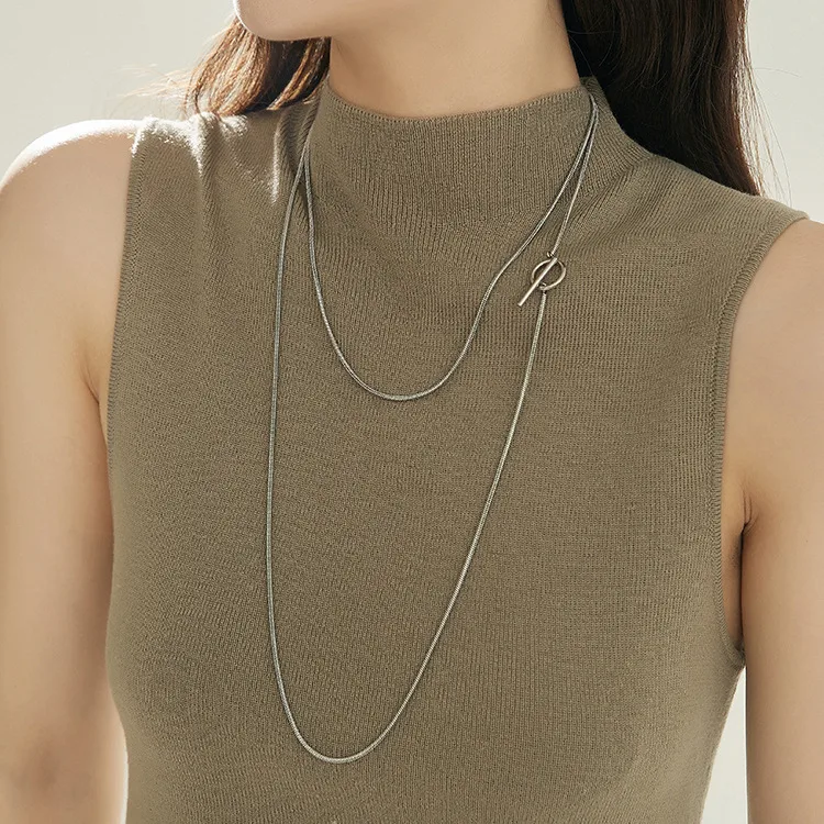 Silver Long Chest Necklace Adjustable - Stainless