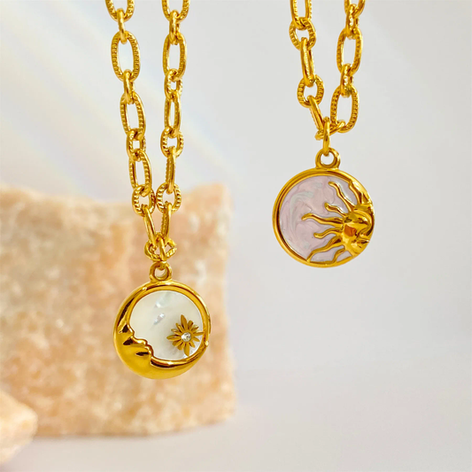 Moon pendant 18K Gold Plated Enamel 1 Necklaces - White