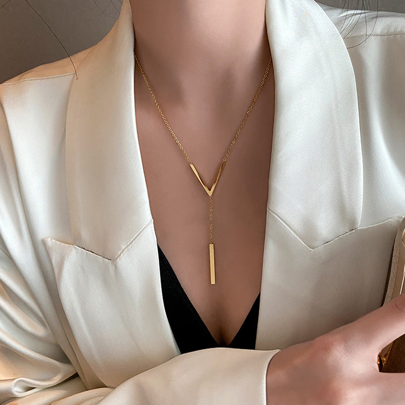 Truetarnish Office Wear V Necklace 18k Gold plated