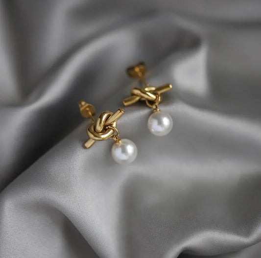 304 Stainless Steel Titanium Steel Artificial Pearls 18K Gold Plated Drop Earrings