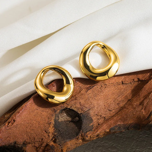 New Pair Streetwear Soldi Stainless Steel 18K Gold Plated Earrings