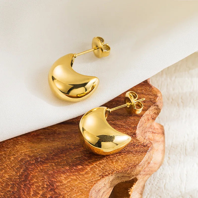 Fancy Round Solid Color Plating 304 Stainless Steel 18K Gold Plated Earrings