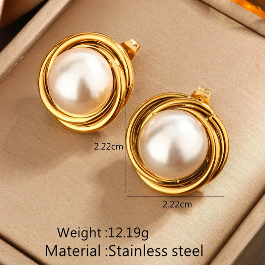 Elegant Baroque Style Round Heart Pearl Plating Inlay 304 Stainless Steel 18K Gold Plated Studs