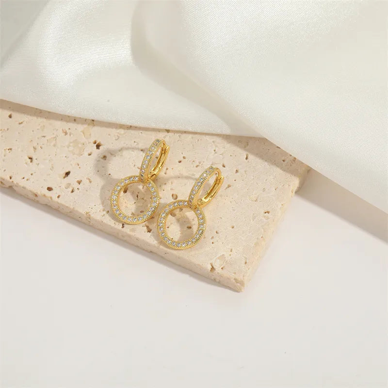 Elegant Shape Inlay Copper Zircon 14K Gold Plated Earrings