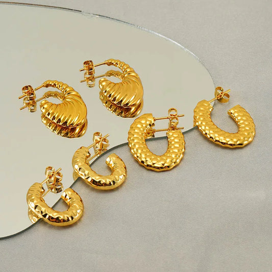 Elegant Water Droplets Polishing Gold Plated Titanium 18K Gold Plated Earrings
