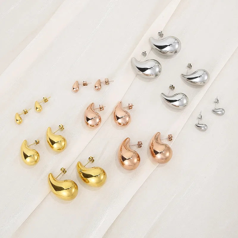 Big Modern Style Water Droplets Plating  8K Gold Plated Ear Studs