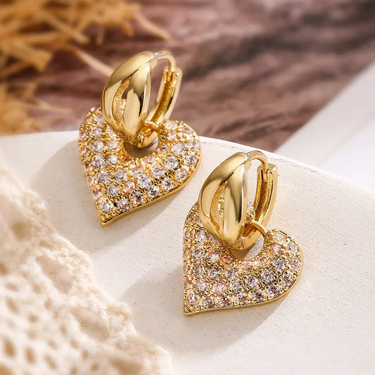 Truetarnish Best Seller Heart Diamond 18k Gold plating Bold Earrings