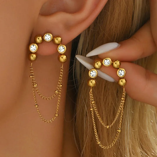 Truetarnish Vintage 18K Gold Plated Diamond Chain Earring