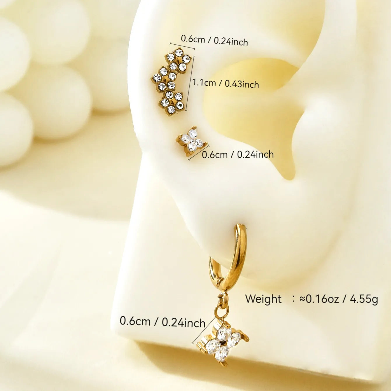 Truetarnish Floral Ear Stud 3 piece Set