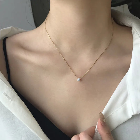 New Korean Style One Artificial Rhinestones Diamond Necklace 18K Gold Plated Necklace