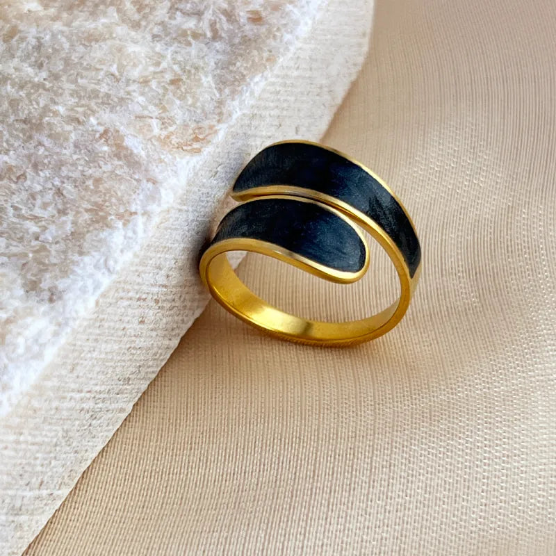 1 Black 304 18K Gold Plated Raisin Luxurious Solid 1 Rings