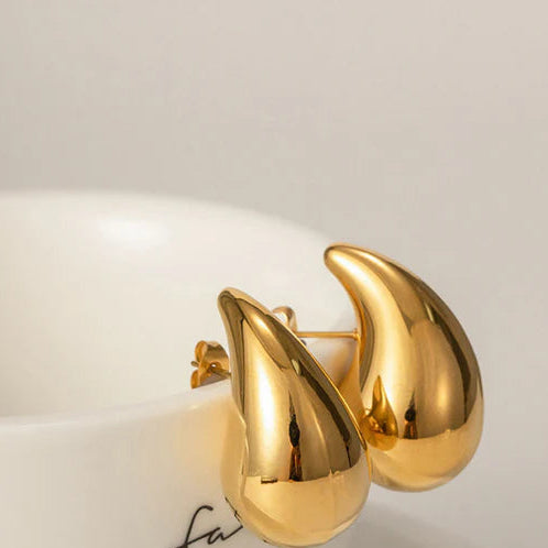 Big Modern Style Water Droplets Plating  8K Gold Plated Ear Studs