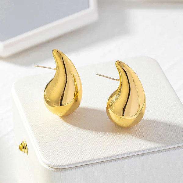 Big Modern Style Water Droplets Plating  8K Gold Plated Ear Studs
