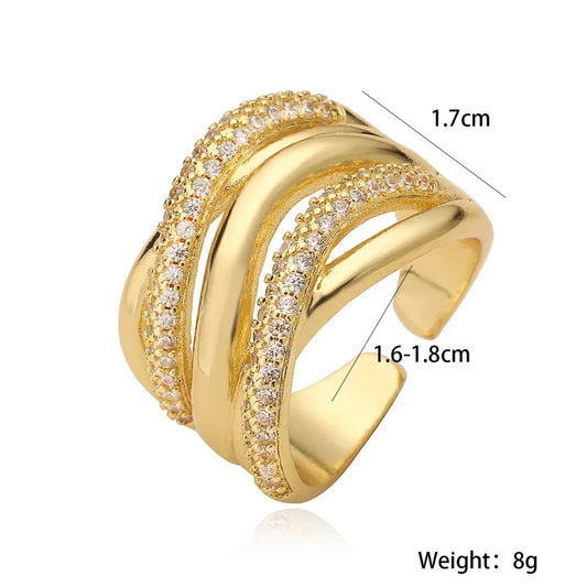 Retro Luxurious Diamond 18K Gold Plated Plating Inlay Open Rings Design 2