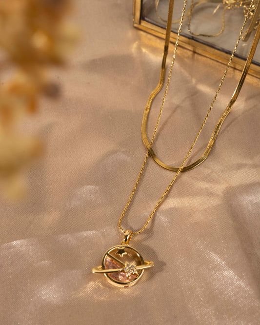 Universe Star Solid Color 304 Stainless Steel Copper 18K Gold Plated Pendant Necklace