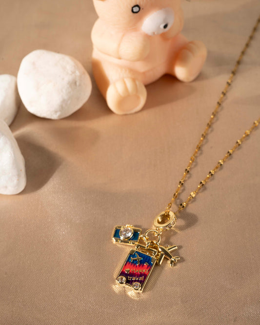 Camera Traveler Red Blue Necklace