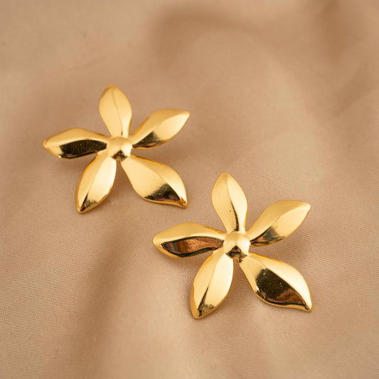 Sweet Flower Plating 304 Imitation Gold Earrings