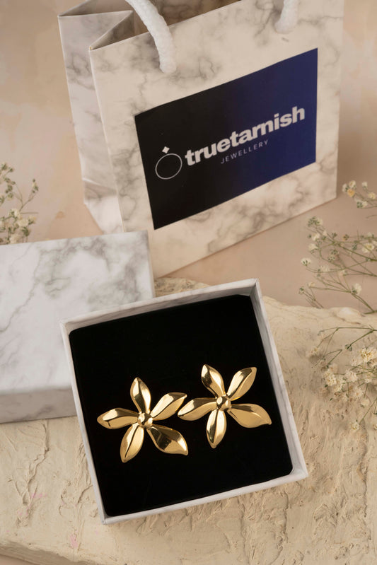 Sweet Flower Plating 304 Imitation Gold Earrings