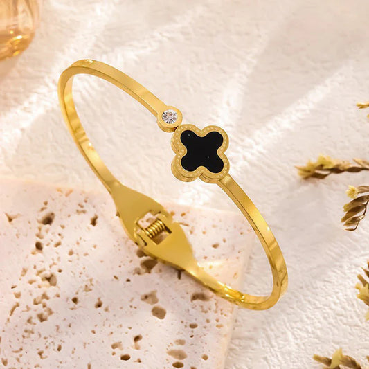 Black single leaf Golden plated Bracelet | Bangle | Kada