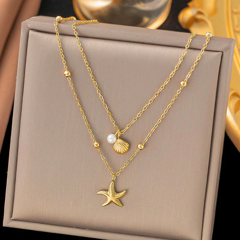 Beach Queen Pearl Shell Necklace with Studs & Bracelet