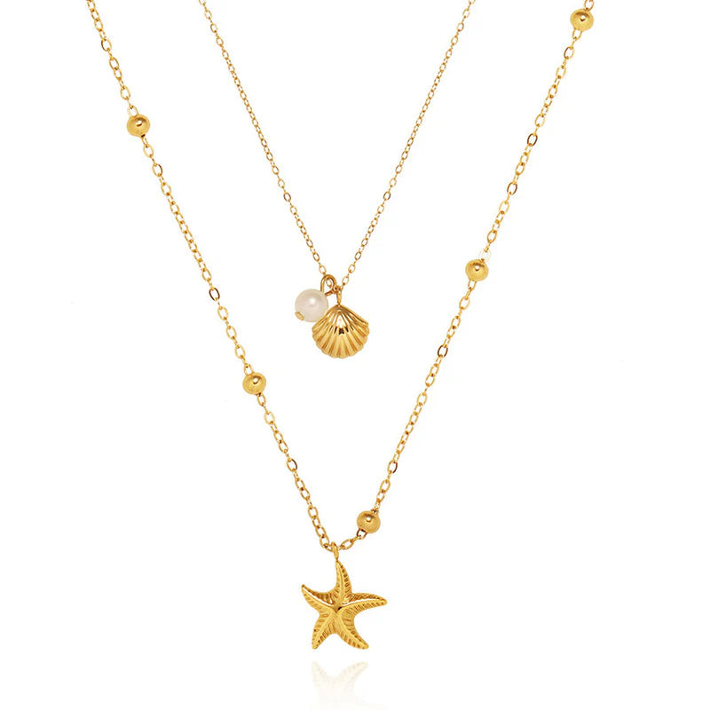Star Fish & Pearl Beach Love Necklace Earring Set
