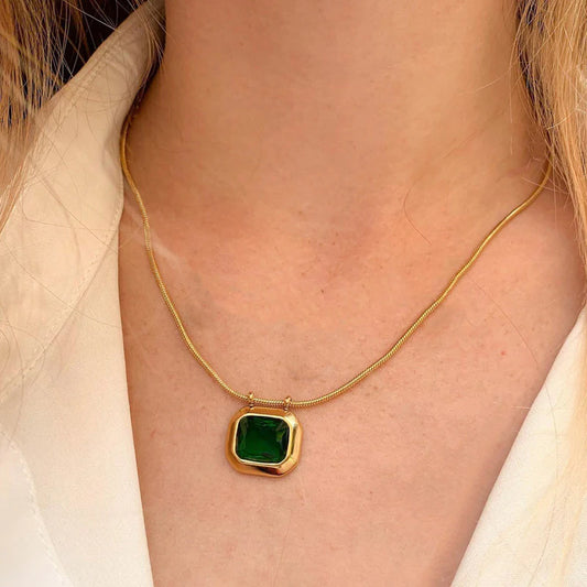 Love U Green Square Pendant Necklace