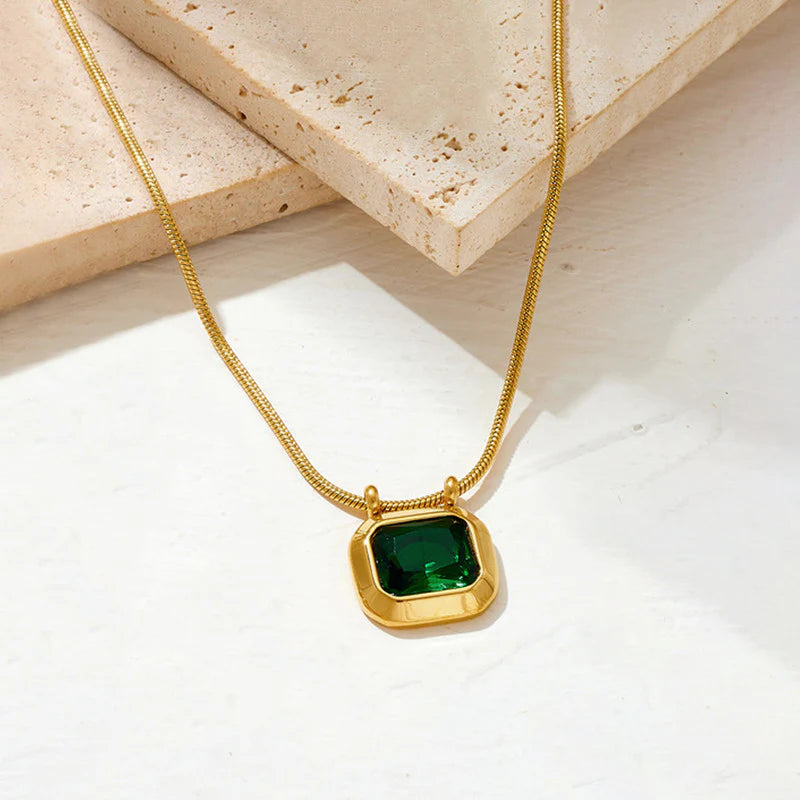 Love U Green Square Pendant Necklace