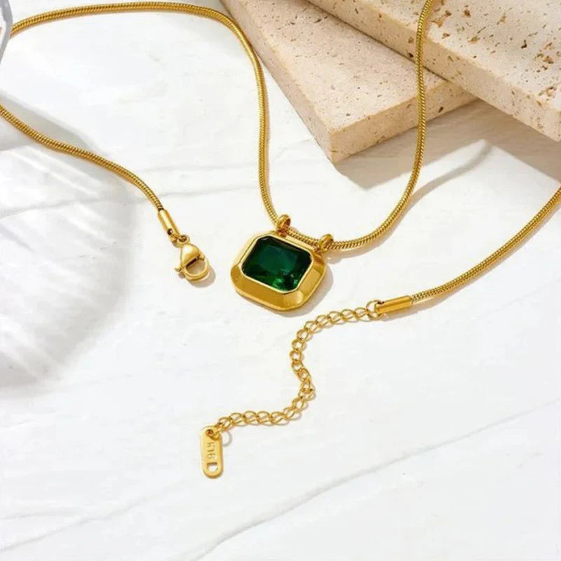 Love U Green Square Pendant Necklace