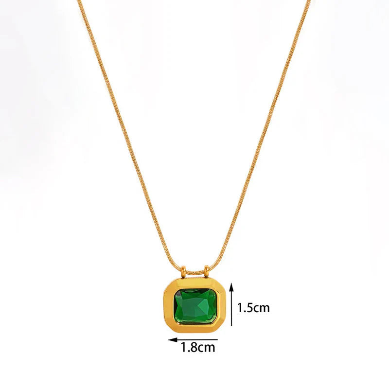 Love U Green Square Pendant Necklace