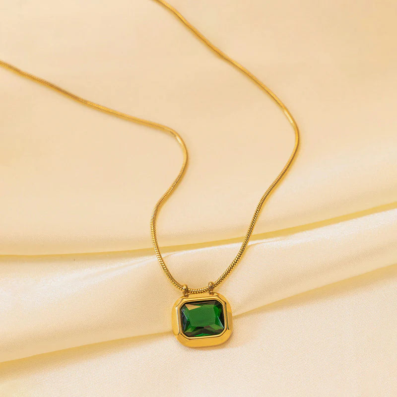 Love U Green Square Pendant Necklace