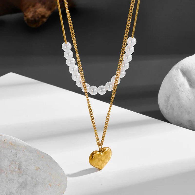 Truetarnish Pearl Heart Dove Necklace Set